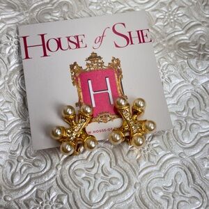 Gold and Pearl Clip-On Earrings